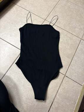 Wild Fable Black Ribbed Spaghetti Strap Bodysuit